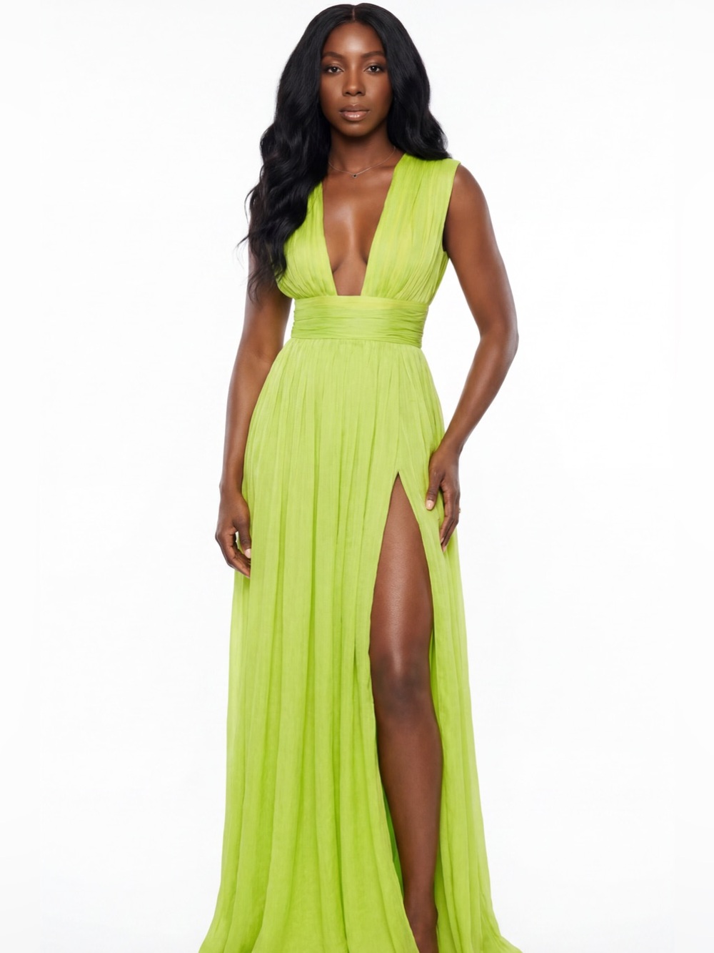 HER MAJESTY  LIME HIGH SLIT MAXI DRESS